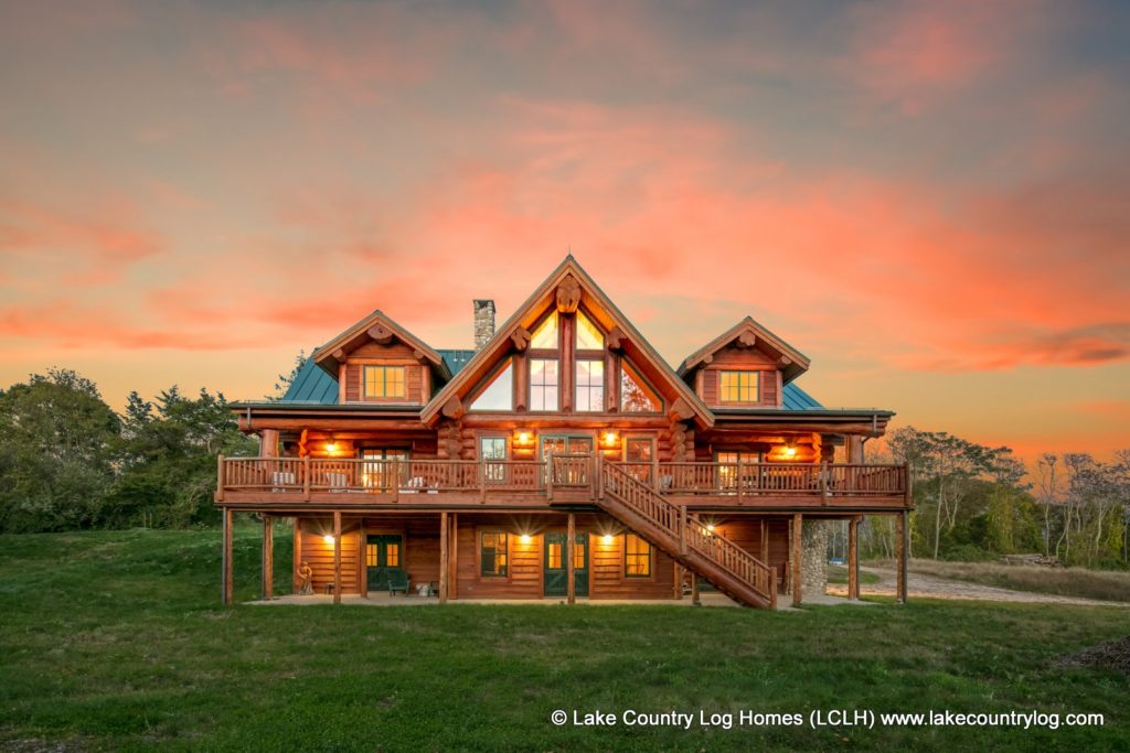 Custom Western Red Cedar Log Cabin Home Twilight