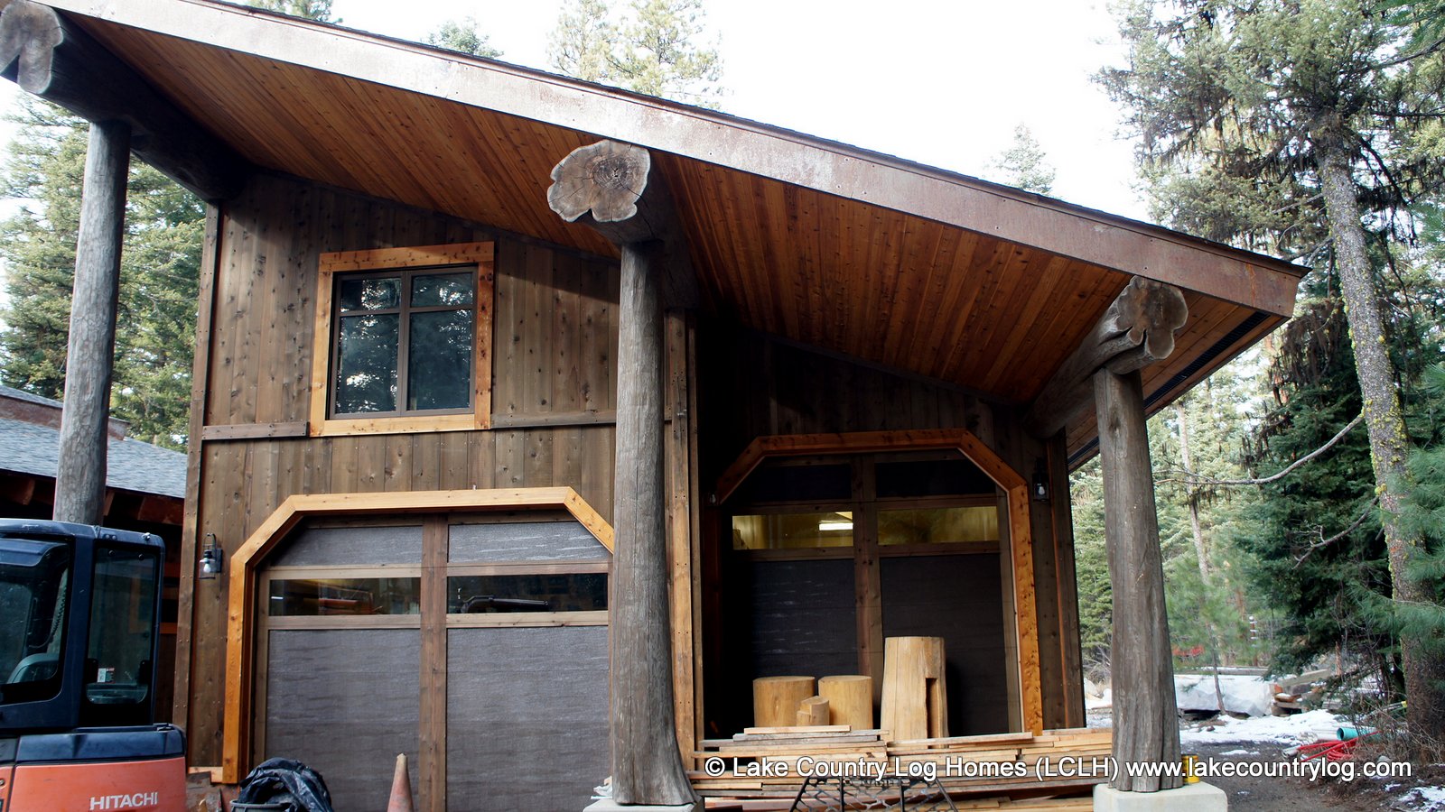 Western Red Cedar Log Post and Beam Shop During Site Construction